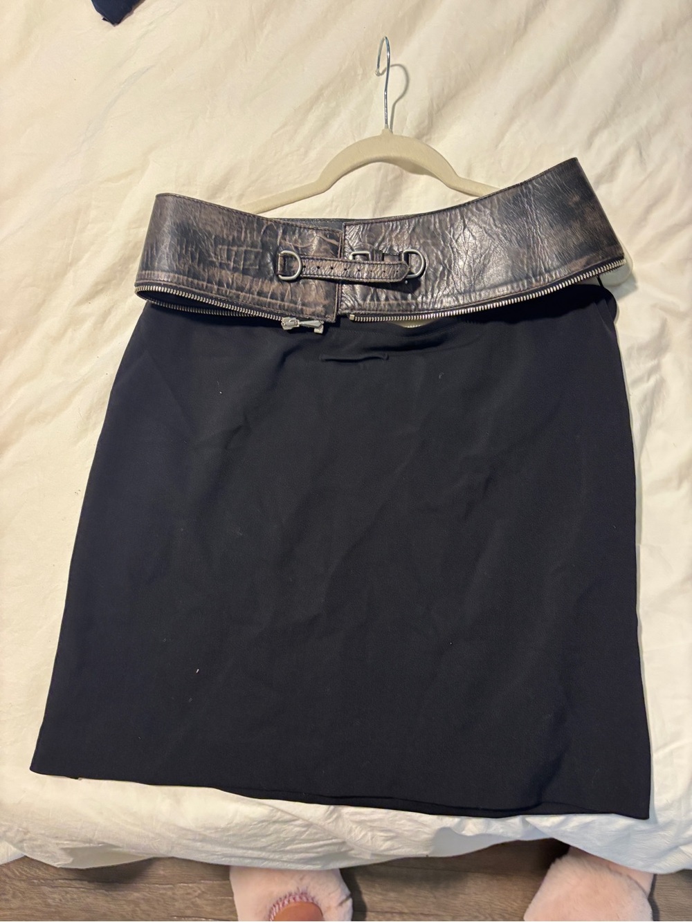 Jean Paul Gaultier Black Mini Skirt with Metallic-Trim Foldover Waist